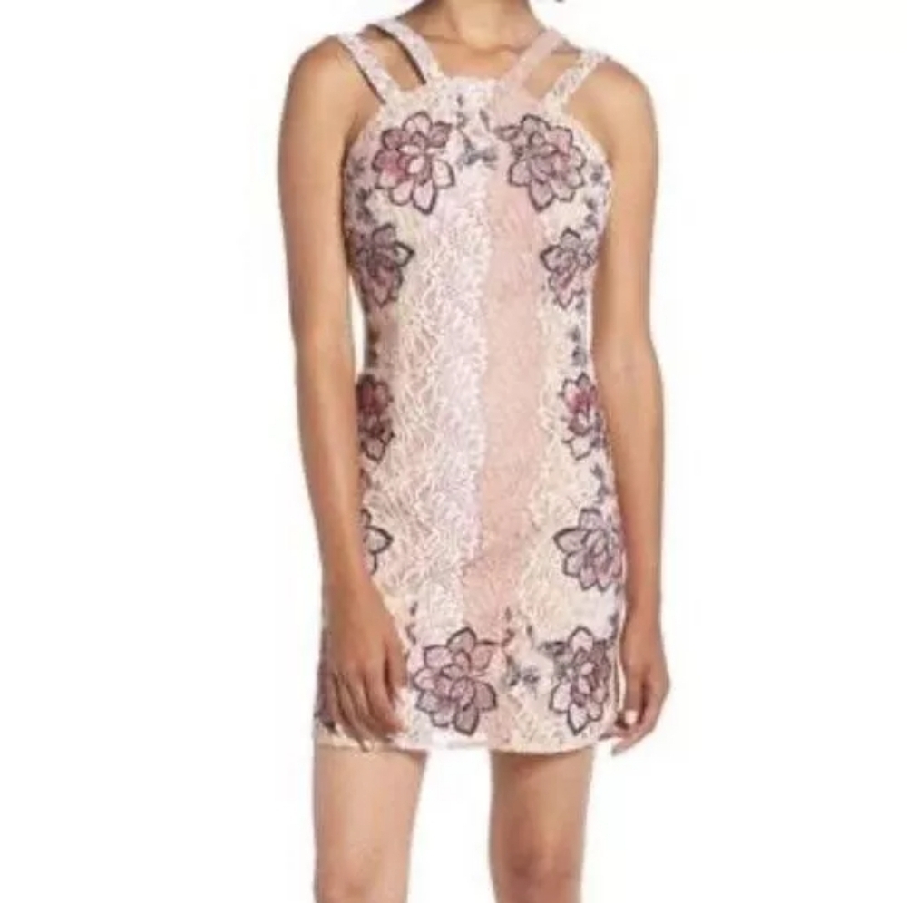 Anthropologie Foxiedox Georgina Appliqué Dress Pink Sz 12